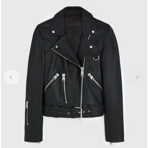 AllSaints Blue Gidley Leather Jacket - US Women’s Size 2 Biker Moto